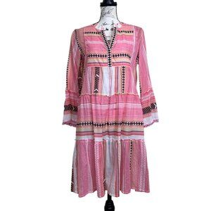 Lola Australia Womens Dress Boho Pink Printed Long Sleeve Cotton Size S